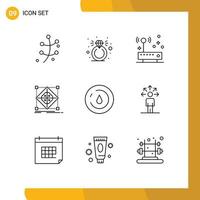 Universal Icon Symbols Group of 9 Modern Outlines of nature preparation hardware model cluster Editable Vector Design Elements