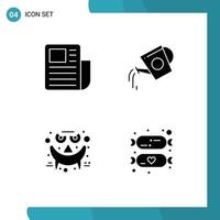 Pack of 4 creative Solid Glyphs of document emots text sheet bottle halloween Editable Vector Design Elements