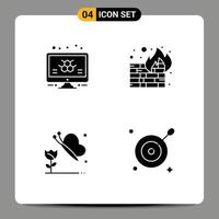 Pack of 4 Modern Solid Glyphs Signs and Symbols for Web Print Media such as atom flower science security target Editable Vector Design Elements