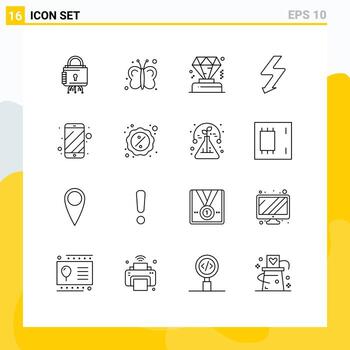 16 Universal Outlines Set for Web and Mobile Applications phone cell phone farming photo camera Editable Vector Design Elements