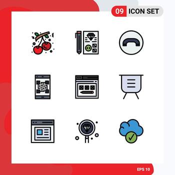 9 User Interface Filledline Flat Color Pack of modern Signs and Symbols of scanner qr planning payment hang up Editable Vector Design Elements