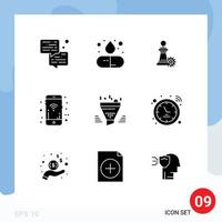 9 Universal Solid Glyphs Set for Web and Mobile Applications funnel wifi chess signals mobile Editable Vector Design Elements