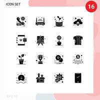 universal icono símbolos grupo de dieciséis moderno sólido glifos de navegador seguridad tecnología proteccion nube editable vector diseño elementos