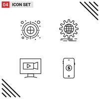 Universal Icon Symbols Group of 4 Modern Filledline Flat Colors of archery arrow monitor dartboard globe video Editable Vector Design Elements