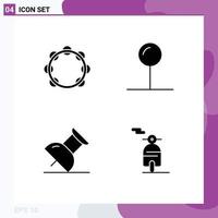 Set of 4 Vector Solid Glyphs on Grid for audio pin sound pin scooter Editable Vector Design Elements