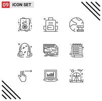 Pictogram Set of 9 Simple Outlines of component sound cloud music server Editable Vector Design Elements