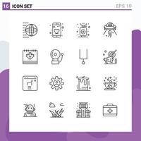 Modern Set of 16 Outlines and symbols such as autumn rocket camping ship space ship Editable Vector Design Elements