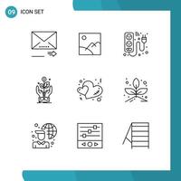 Set of 9 Vector Outlines on Grid for rise growth cable company energy Editable Vector Design Elements