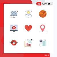 Universal Icon Symbols Group of 9 Modern Flat Colors of love recovery ball medicine computer Editable Vector Design Elements