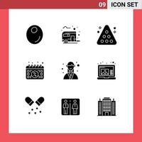 Set of 9 Modern UI Icons Symbols Signs for sale date billiards calendar sport Editable Vector Design Elements