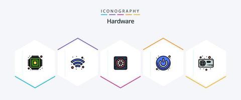 Hardware 25 FilledLine icon pack including hardware. computer. fan. switch. power button vector