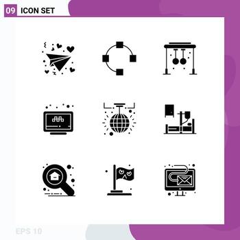 9 Universal Solid Glyphs Set for Web and Mobile Applications light ball decoration gym website taxi Editable Vector Design Elements