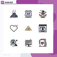 Set of 9 Modern UI Icons Symbols Signs for gold broken privacy heart investor Editable Vector Design Elements