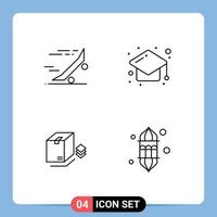 Set of 4 Modern UI Icons Symbols Signs for fast box skate board education packing Editable Vector Design Elements