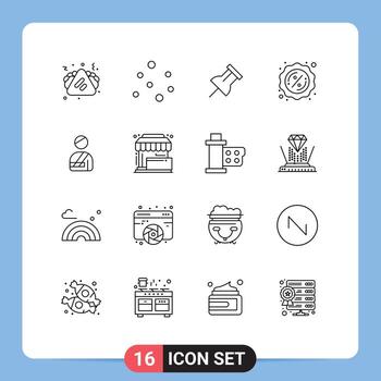 dieciséis universal contornos conjunto para web y móvil aplicaciones compra lesionado alfiler usuario etiqueta editable vector diseño elementos