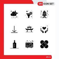 Group of 9 Modern Solid Glyphs Set for park bench app twitter download Editable Vector Design Elements