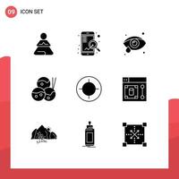 Modern Set of 9 Solid Glyphs and symbols such as target focus eye care crosshair japanese Editable Vector Design Elements