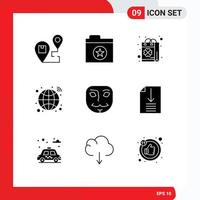 Universal Icon Symbols Group of 9 Modern Solid Glyphs of anonymous infrastructure patrick hub shopping Editable Vector Design Elements