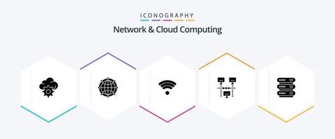 Network And Cloud Computing 25 Glyph icon pack including network. computing. technology. technology. internet vector