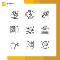 Pack of 9 Modern Outlines Signs and Symbols for Web Print Media such as circular medical report doctor cancer day Editable Vector Design Elements