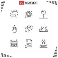 Set of 9 Modern UI Icons Symbols Signs for teacher up target hand arrow multimedia Editable Vector Design Elements