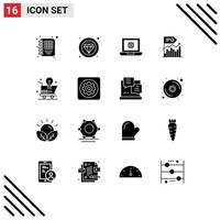 Mobile Interface Solid Glyph Set of 16 Pictograms of cart offer world modern business Editable Vector Design Elements