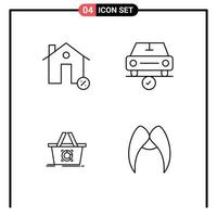 Pack of 4 Modern Filledline Flat Colors Signs and Symbols for Web Print Media such as buildings ok house checked add to cart Editable Vector Design Elements