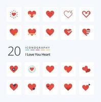20 corazón plano color icono paquete me gusta cuidado cuidado de la salud amor amor favoritos vector