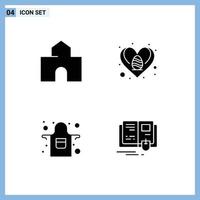 Mobile Interface Solid Glyph Set of 4 Pictograms of architecture apron landmark egg kitchen Editable Vector Design Elements