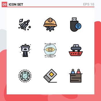 User Interface Pack of 9 Basic Filledline Flat Colors of visualize plumbing computers plumber stick Editable Vector Design Elements