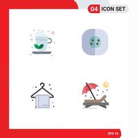 Set of 4 Commercial Flat Icons pack for green tea beach towel atom chemistry summer Editable Vector Design Elements