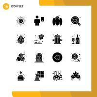16 User Interface Solid Glyph Pack of modern Signs and Symbols of label shop bell search buy Editable Vector Design Elements