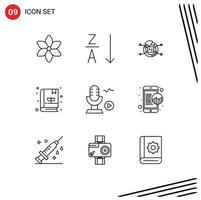 Mobile Interface Outline Set of 9 Pictograms of marketing song report recording plant Editable Vector Design Elements