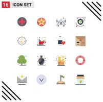 Pack of 16 Modern Flat Colors Signs and Symbols for Web Print Media such as user solution hobbies shield safety Editable Pack of Creative Vector Design Elements