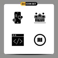 Mobile Interface Solid Glyph Set of 4 Pictograms of medical web heart friends development Editable Vector Design Elements