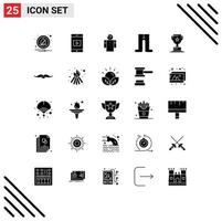 Modern Set of 25 Solid Glyphs Pictograph of moustache business open cup tights Editable Vector Design Elements