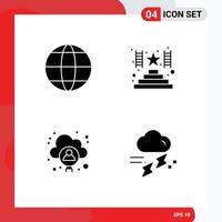 User Interface Pack of 4 Basic Solid Glyphs of world user climb account rain Editable Vector Design Elements