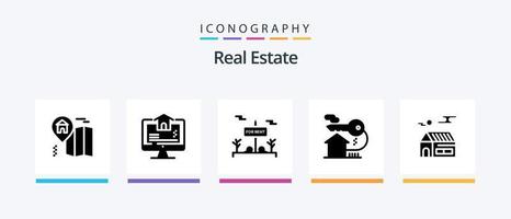 Real Estate Glyph 5 Icon Pack Including real estate . home . home. real estate. Creative Icons Design vector