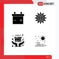 Solid Glyph Pack of 4 Universal Symbols of battery ecommerce develop work sea Editable Vector Design Elements