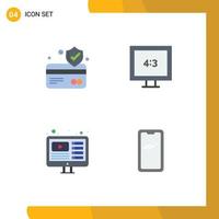 Editable Vector Line Pack of 4 Simple Flat Icons of atm card live aspect ratio design smart phone Editable Vector Design Elements