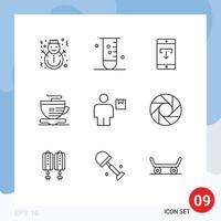 Set of 9 Vector Outlines on Grid for coffee tea laboratory mobile application download Editable Vector Design Elements