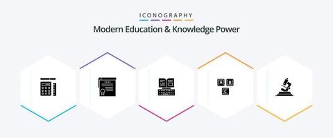 Modern Education And Knowledge Power 25 Glyph icon pack including lab. alphabet. key. basic. abc vector