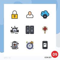 Pictogram Set of 9 Simple Filledline Flat Colors of speaker entertaiment control cinema patio Editable Vector Design Elements