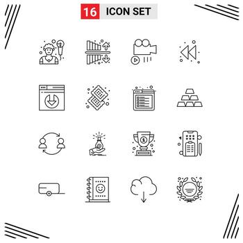 dieciséis contorno concepto para sitios web móvil y aplicaciones Galleta servidor descargar medios de comunicación servidor descargar rebobinar editable vector diseño elementos