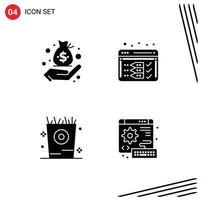 Mobile Interface Solid Glyph Set of 4 Pictograms of business holiday management optimize party Editable Vector Design Elements