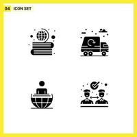Modern Set of 4 Solid Glyphs Pictograph of books business globe garbage modern Editable Vector Design Elements