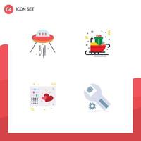 Mobile Interface Flat Icon Set of 4 Pictograms of space ship sledge rocket gifts controller Editable Vector Design Elements