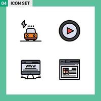 4 Thematic Vector Filledline Flat Colors and Editable Symbols of car board power set internet Editable Vector Design Elements