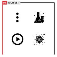 Set of 4 Commercial Solid Glyphs pack for app music flask science player Editable Vector Design Elements