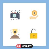 Group of 4 Flat Icons Signs and Symbols for camera winner ecommerce dollar password Editable Vector Design Elements